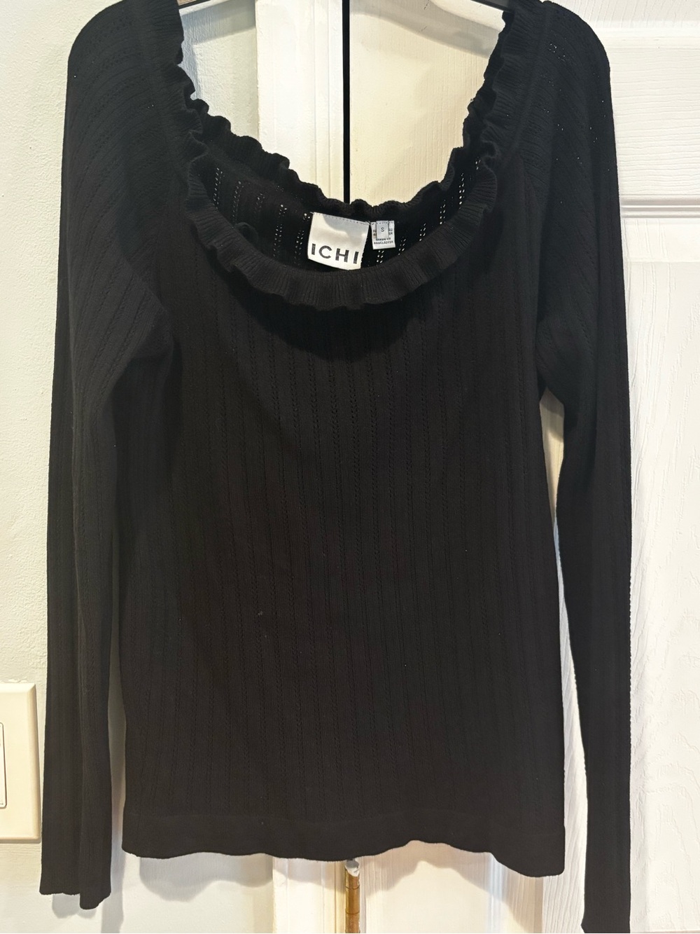 ICHI Black Ruffle Scoop Neck Sweater